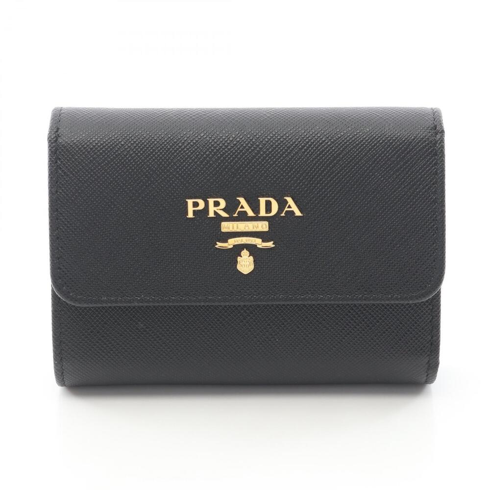 Prada SAFFIANO METAL Tri fold Wallet Leather Black